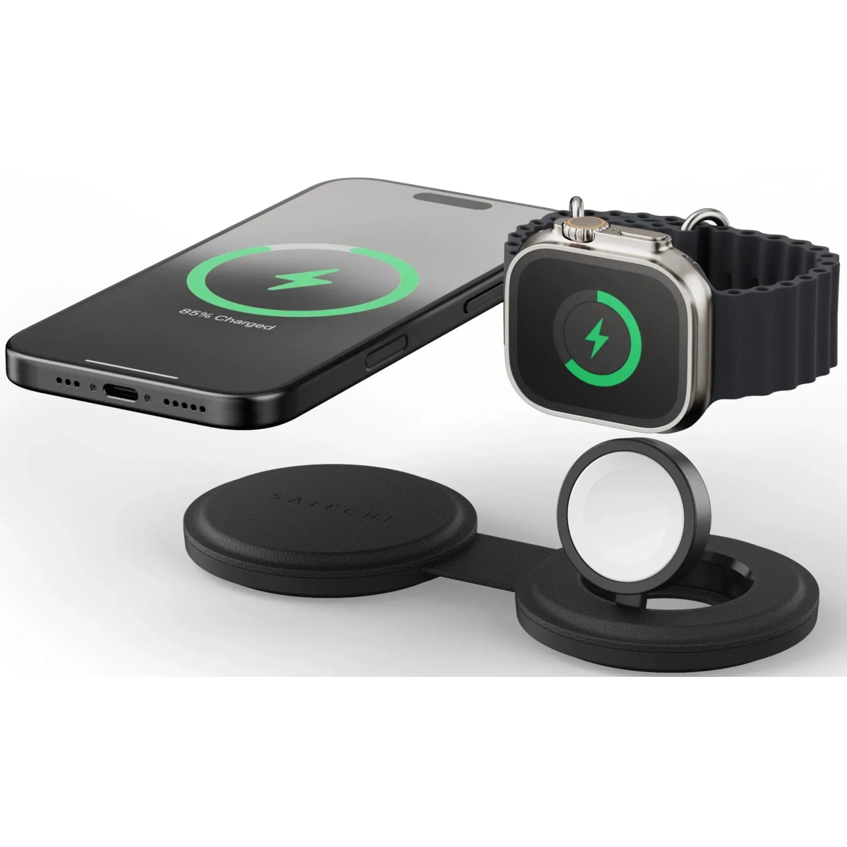 Беспроводное зарядное устройство Satechi OntheGo 2-in-1 Black - ST-QTG21K - фото 5