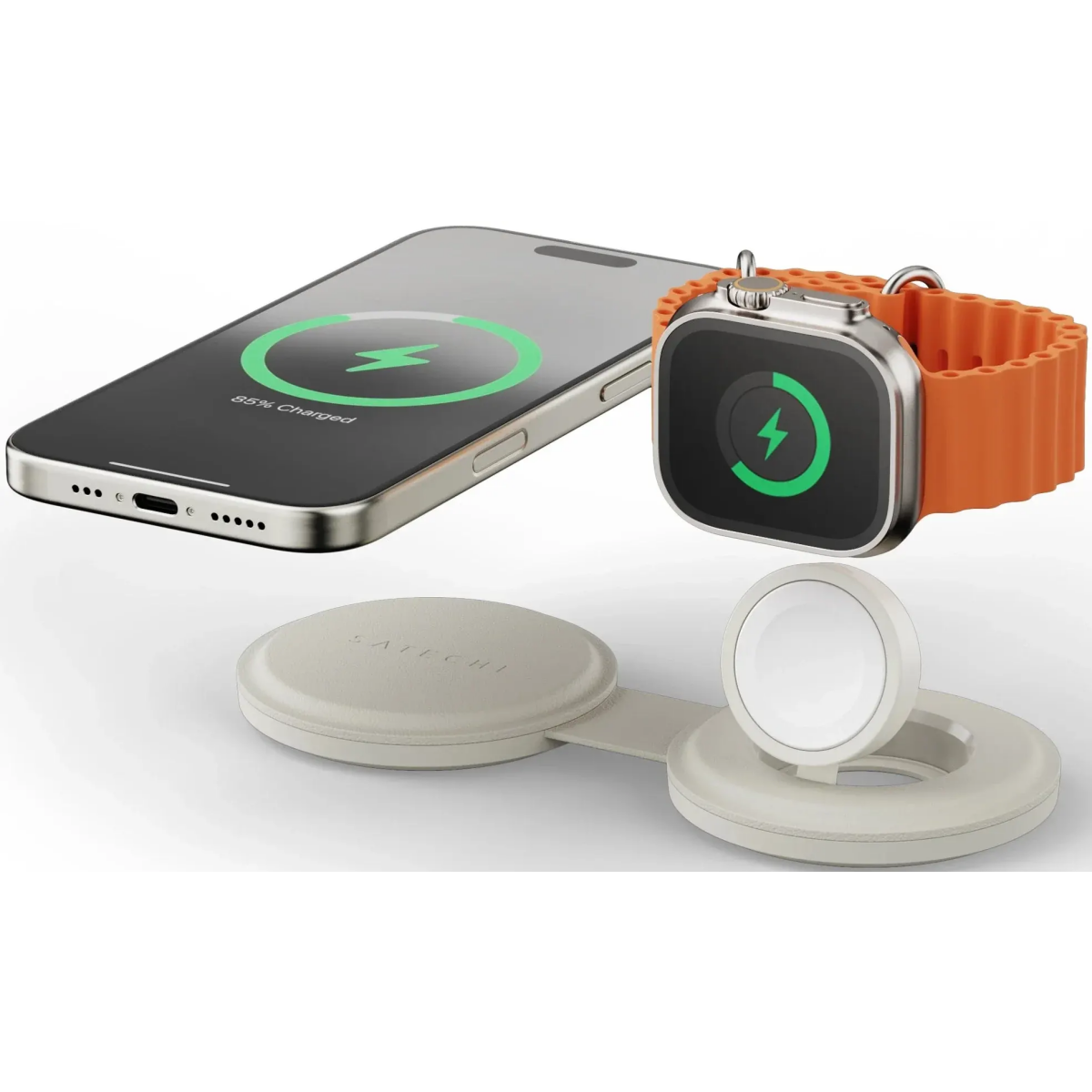 Беспроводное зарядное устройство Satechi OntheGo 2-in-1 Sand - ST-QTG21W - фото 5