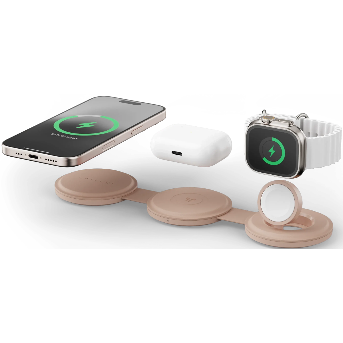 Беспроводное зарядное устройство Satechi OntheGo 3-in-1 Desert Rose - ST-QTG31R - фото 2