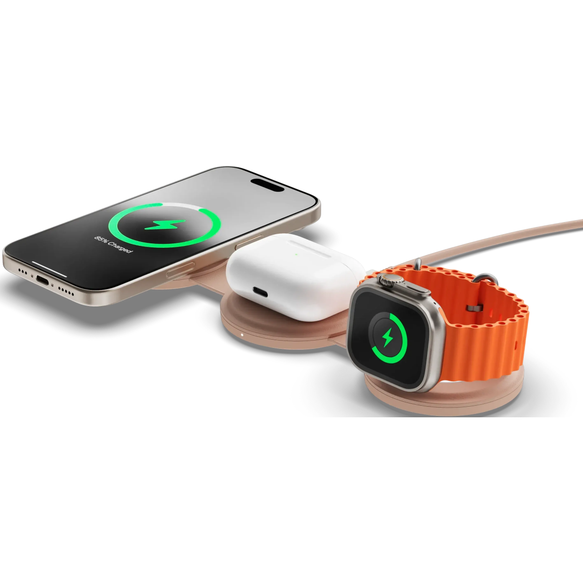 Беспроводное зарядное устройство Satechi OntheGo 3-in-1 Desert Rose - ST-QTG31R - фото 5