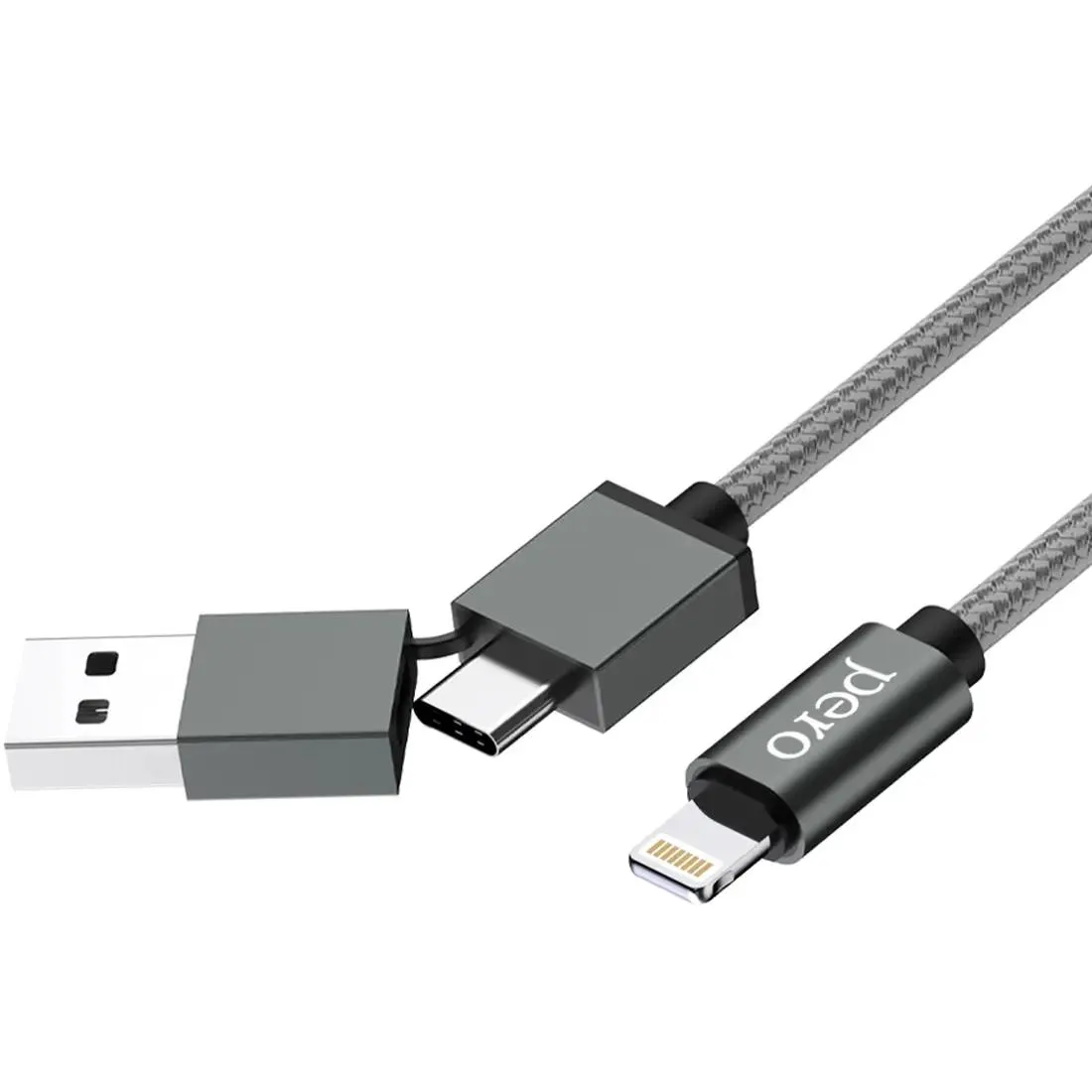 Кабель USB/USB Type-C - Lightning, 1м, PERO DC-07 Gray - PRDC-07UTL1MS