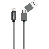 Кабель USB/USB Type-C - Lightning, 1м, PERO DC-07 Gray (PRDC-07UTL1MS)