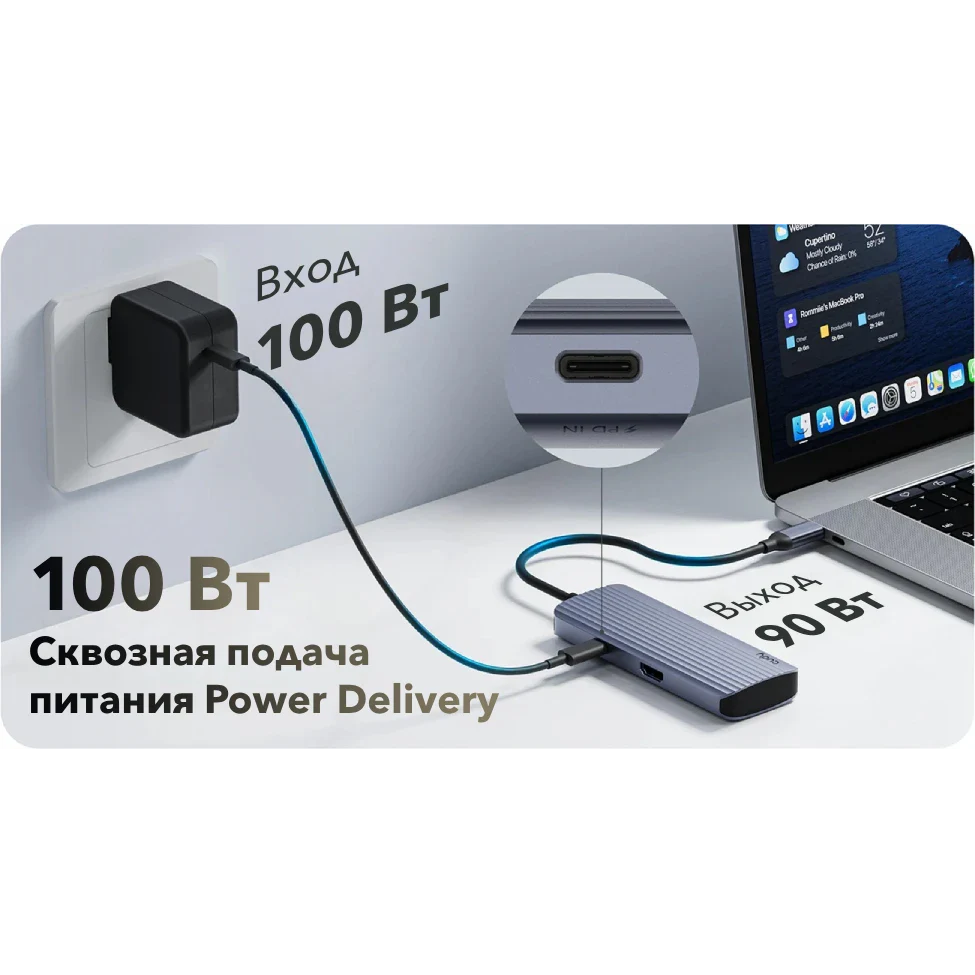 Док-станция Cudy 6-IN-1 USB-C Hub (UH606) - фото 3