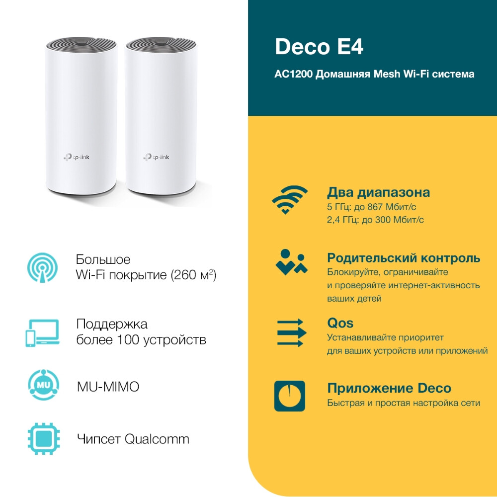 Mesh система TP-Link Deco E4 (2 шт.) - Deco E4(2-pack) - фото 3
