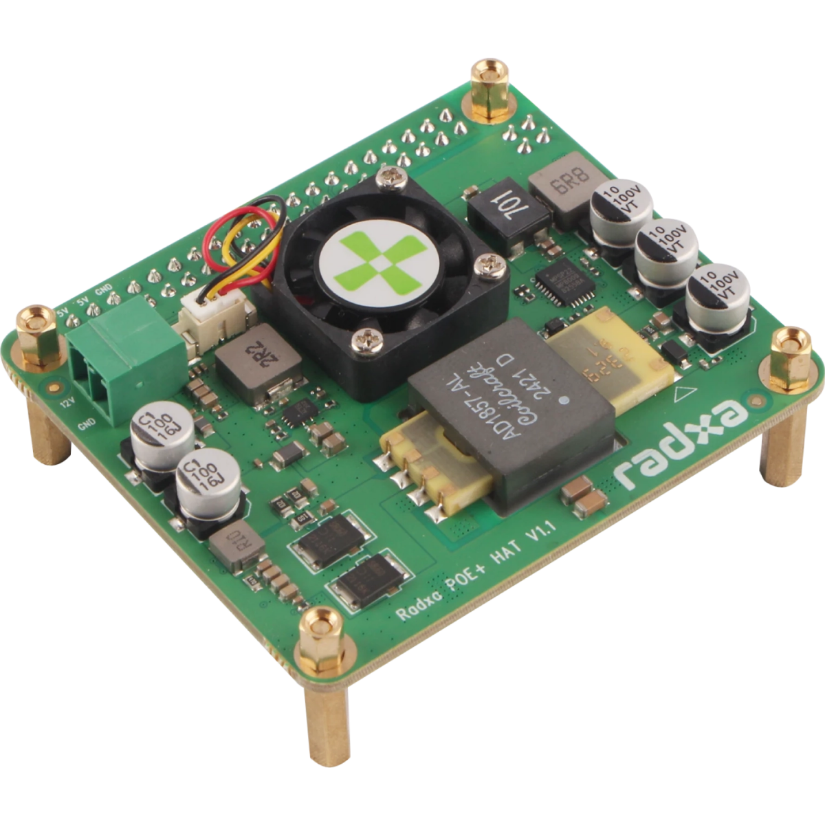 PoE-адаптер для одноплатного компьютера Radxa 25W PoE+ HAT for X4 - RA017X