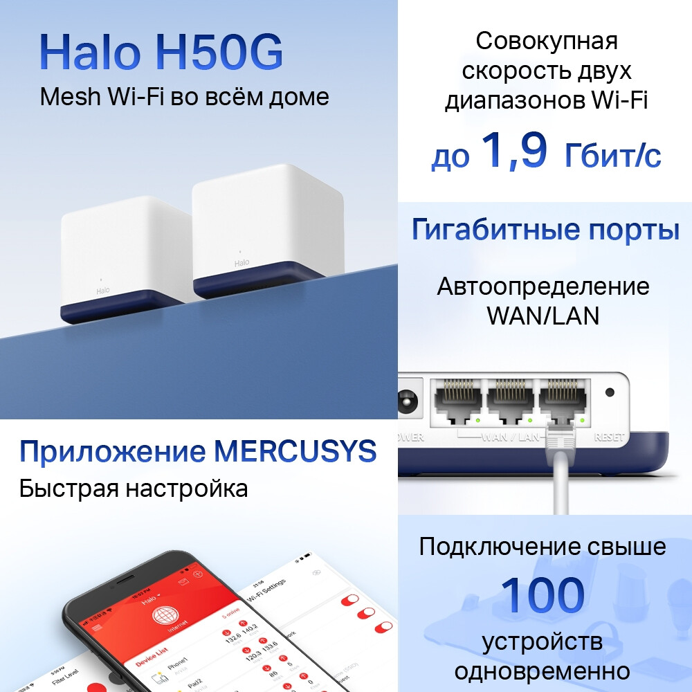 Mesh система Mercusys Halo H50G (2 шт.) - Halo H50G(2-Pack) - фото 4