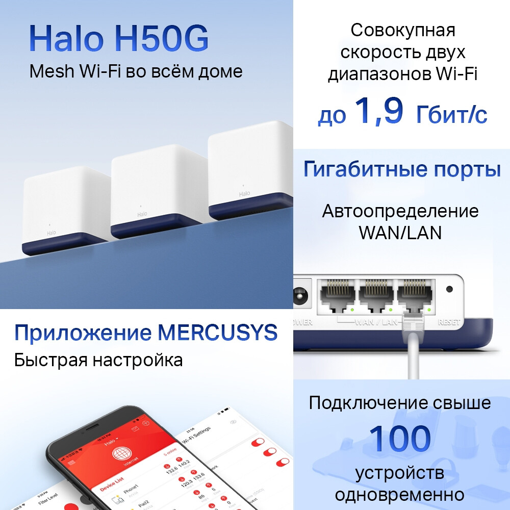 Mesh система Mercusys Halo H50G (3 шт.) - Halo H50G(3-Pack) - фото 4