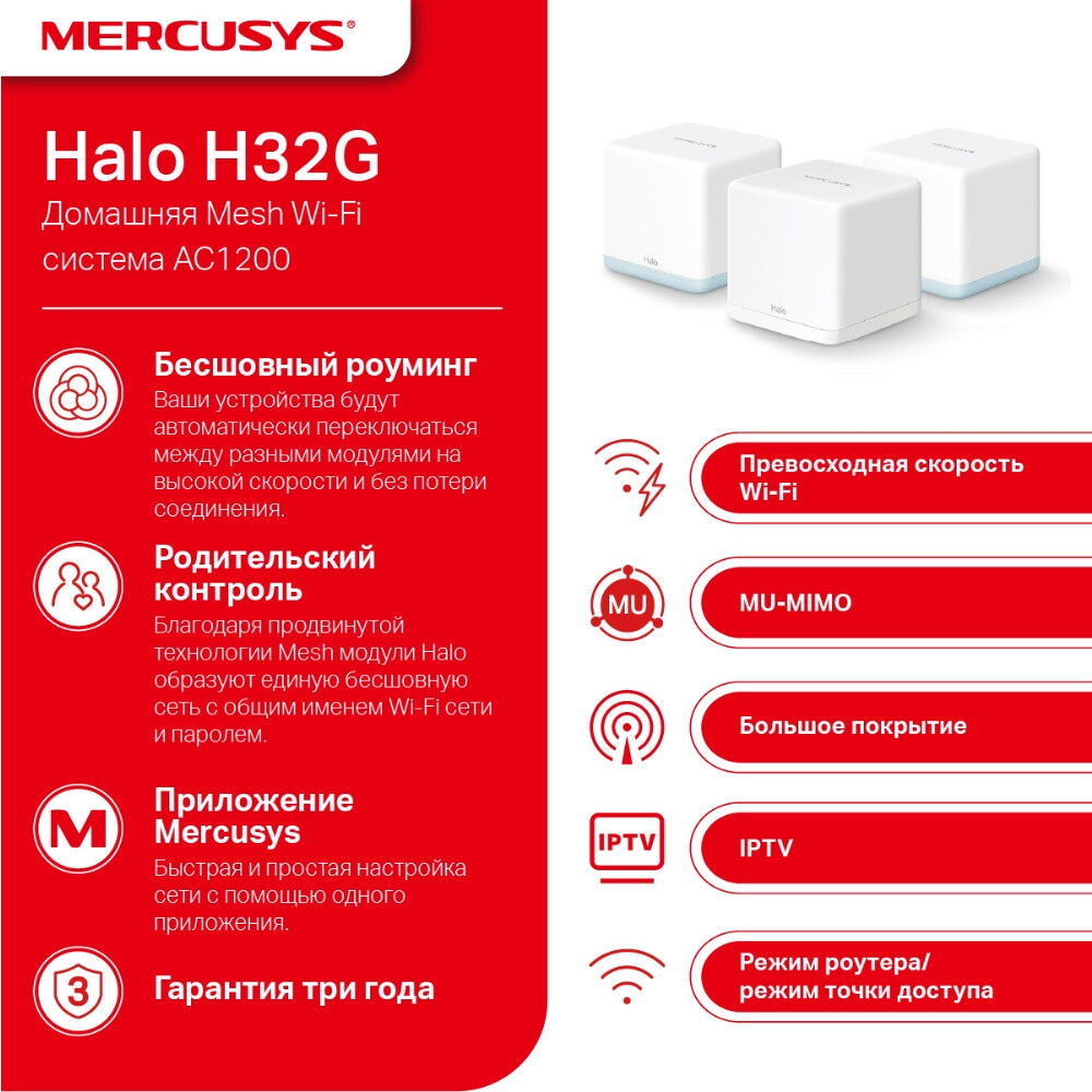 Mesh система Mercusys Halo H32G (3 шт.) - Halo H32G(3-pack) - фото 3