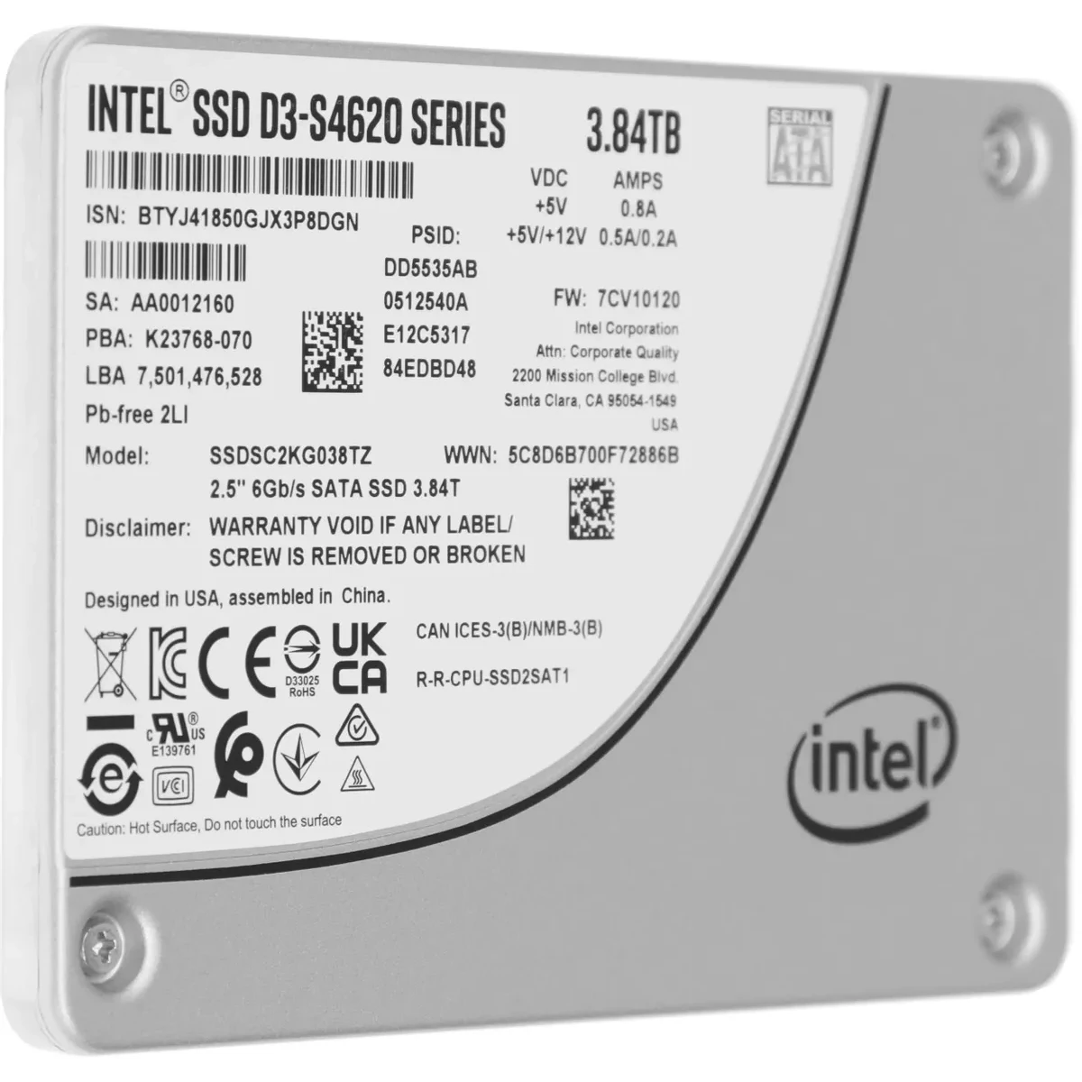 Накопитель SSD 3.84Tb Intel D3-S4620 Series (SSDSC2KG038TZ01)
