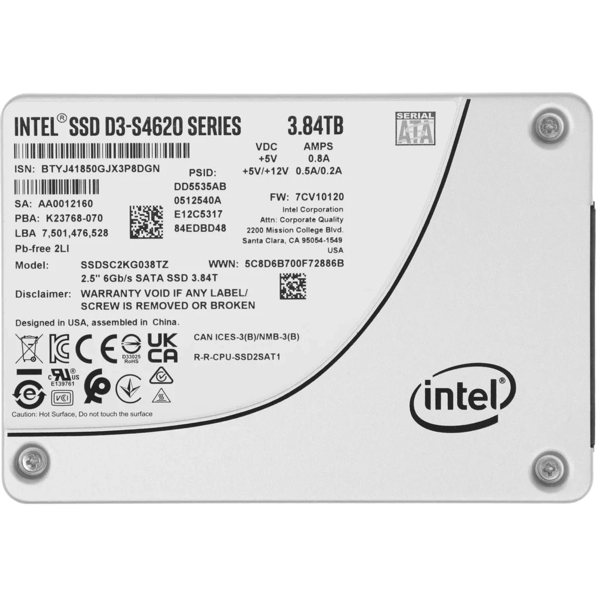 Накопитель SSD 3.84Tb Intel D3-S4620 Series (SSDSC2KG038TZ01) - фото 2