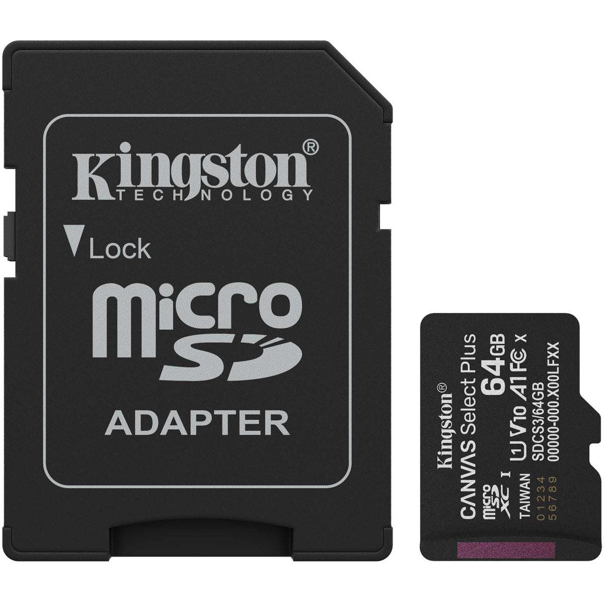 Карта памяти 64Gb MicroSD Kingston Canvas Select Plus + SD адаптер (SDCS3/64GB)