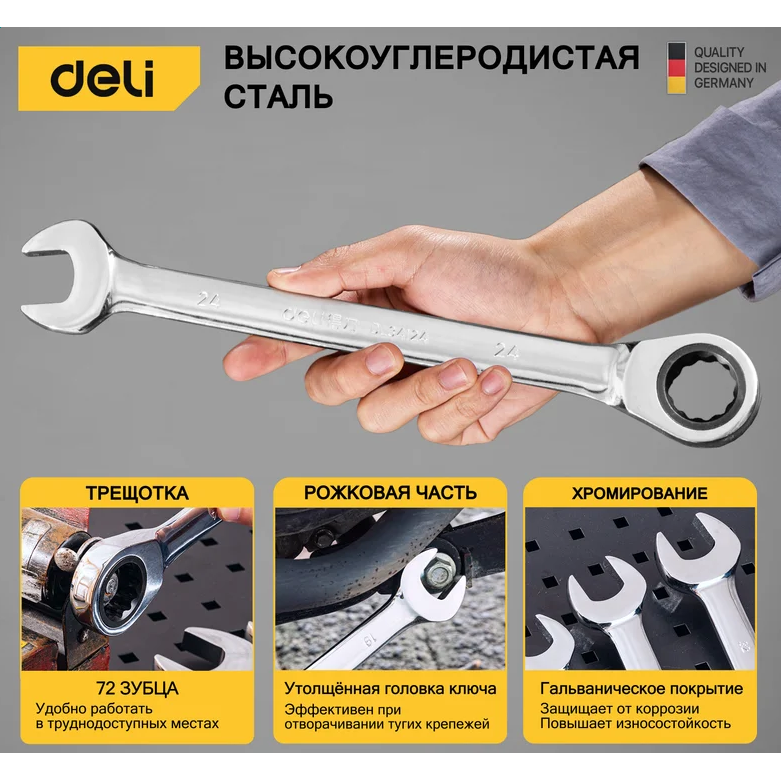 Набор комбинированных ключей Deli DL140106T - фото 7