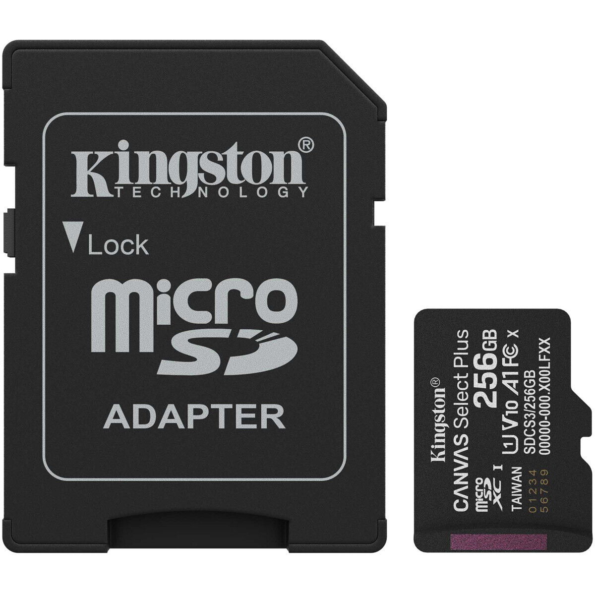 Карта памяти 256Gb MicroSD Kingston Canvas Select Plus + SD адаптер (SDCS3/256GB)