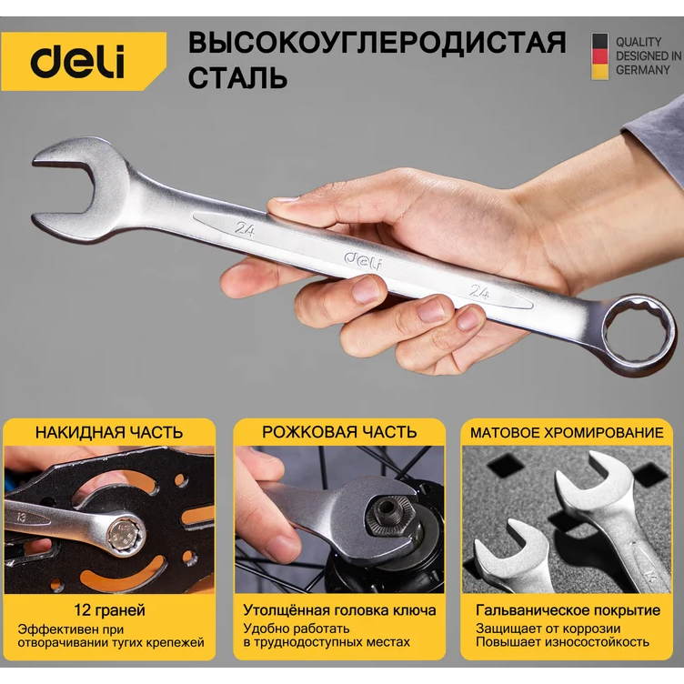 Набор комбинированных ключей Deli DL130014A - фото 7