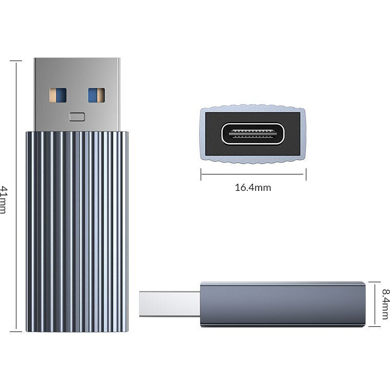 Переходник USB A (M) - USB Type-C (F), Orico AH-AC10-GY-BP Grey - фото 4