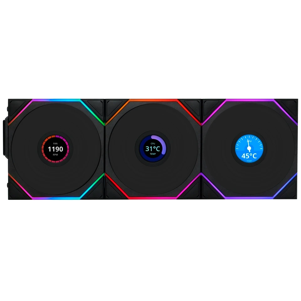 Вентилятор для корпуса Lian Li UNI Fan TL Wireless LCD 120 Reverse Blade Black (3 шт.) - G99.12RTLLCD1W3B.R0