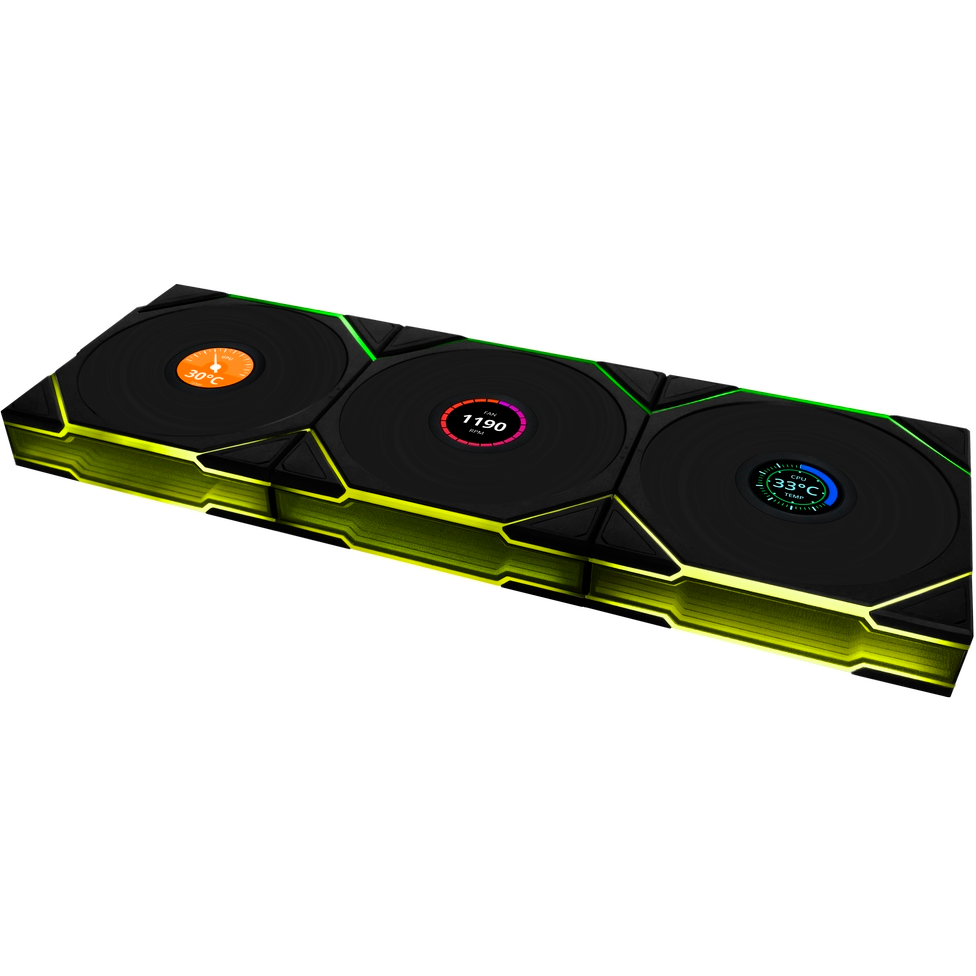 Вентилятор для корпуса Lian Li UNI Fan TL Wireless LCD 120 Reverse Blade Black (3 шт.) - G99.12RTLLCD1W3B.R0 - фото 2