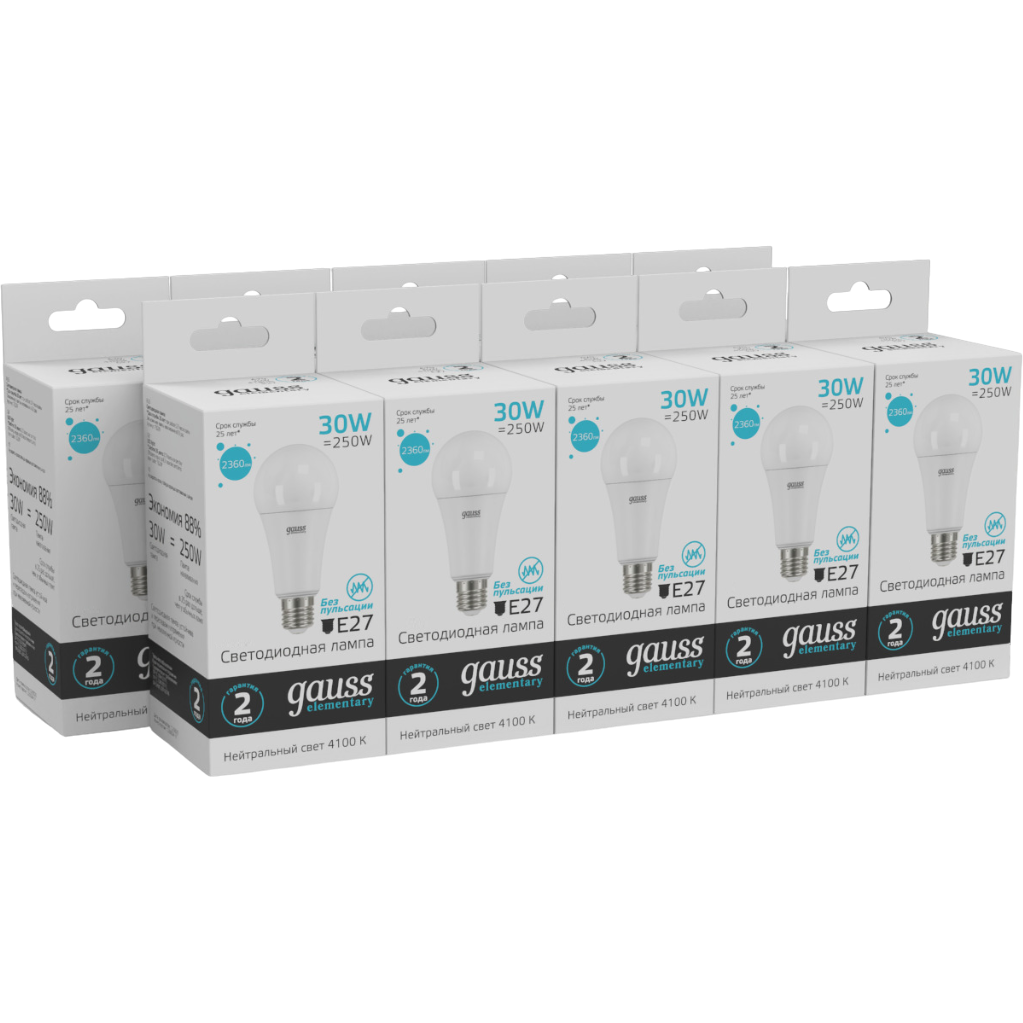 Светодиодная лампочка Gauss Elementary A67 4100K (30 Вт, E27) 10 шт. - 73229