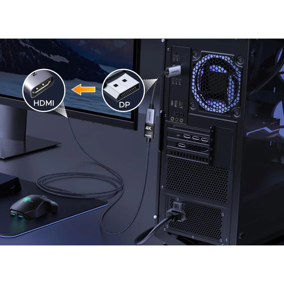 Кабель DisplayPort (M) - HDMI (F), 0.2м UGREEN DP133 (2 шт.) - 65982 - фото 2