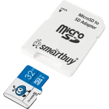 Карта памяти 32Gb MicroSD SmartBuy + SD адаптер (SB32GMSDU1BLUE01)