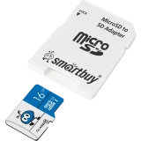 Карта памяти 16Gb MicroSD SmartBuy + SD адаптер (SB16GMSDU1BLUE01)