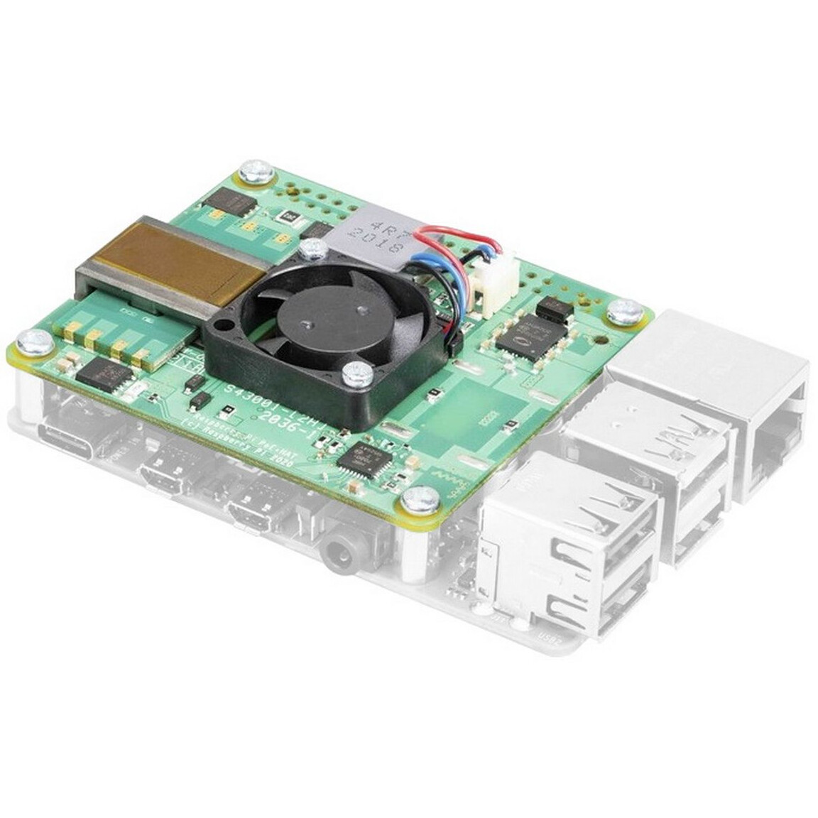 Плата расширения Raspberry Pi PoE HAT+ for Raspberry Pi 3B+, 4B (RPI3-MODBP-POE) - фото 2
