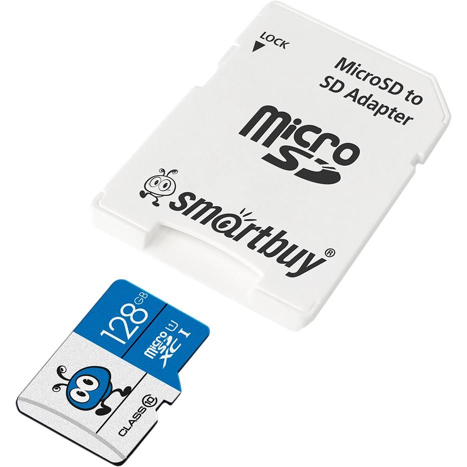 Карта памяти 128Gb MicroSD SmartBuy + SD адаптер (SB128GMSDU1BLUE01) - фото 2