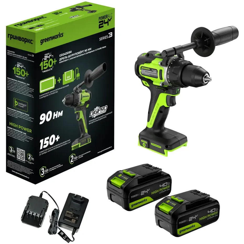 Дрель-шуруповёрт Greenworks GD24DD90 (3707507CUD)