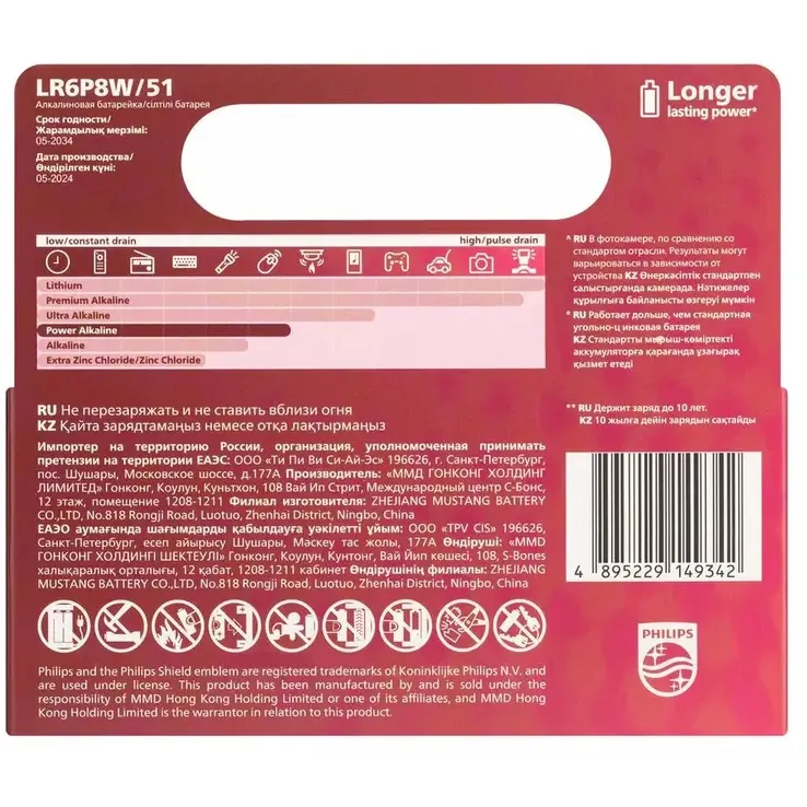 Батарейка Philips LR6P8W/51 (AA, 8 шт.) - Б0064634 - фото 3