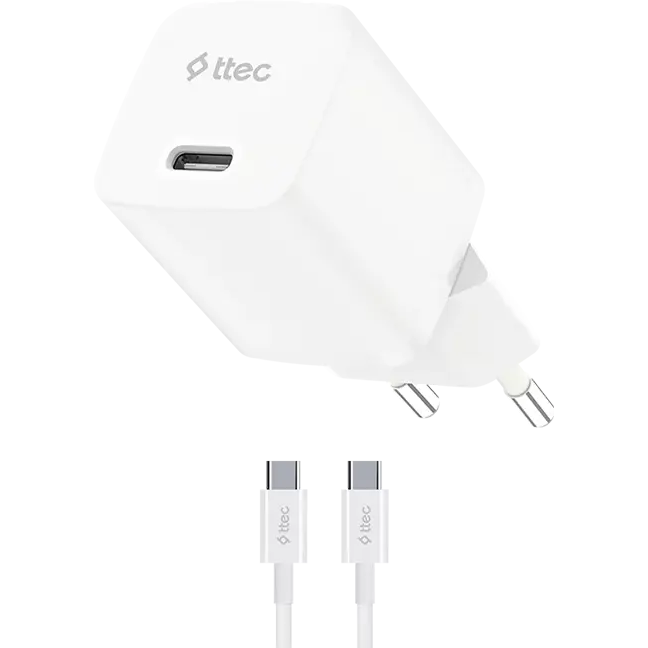 Сетевое зарядное устройство ttec SmartCharger GAN 20W White + USB-C-USB-C Cable