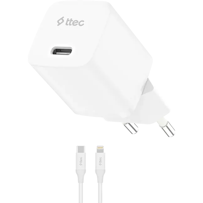 Сетевое зарядное устройство ttec SmartCharger GAN 20W White + USB-C-Lightning Cable