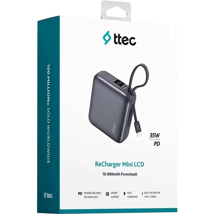 Внешний аккумулятор ttec ReCharger Mini LCD 35W Grey - 2BB232GR - фото 7