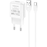 Сетевое зарядное устройство Borofone BA64A White + Type-C Cable (6974443383898)