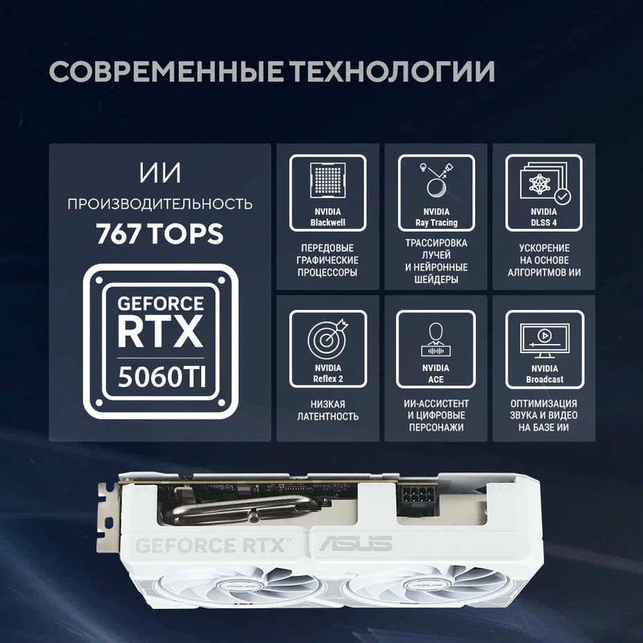 Видеокарта NVIDIA GeForce RTX 5060 Ti ASUS Dual White OC 16Gb (DUAL-RTX5060TI-O16G-WHITE) - фото 16