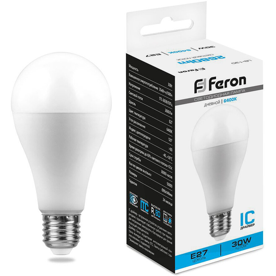 Светодиодная лампочка Feron LB-130 6400K (30 Вт, E27) - 38196 - фото 2