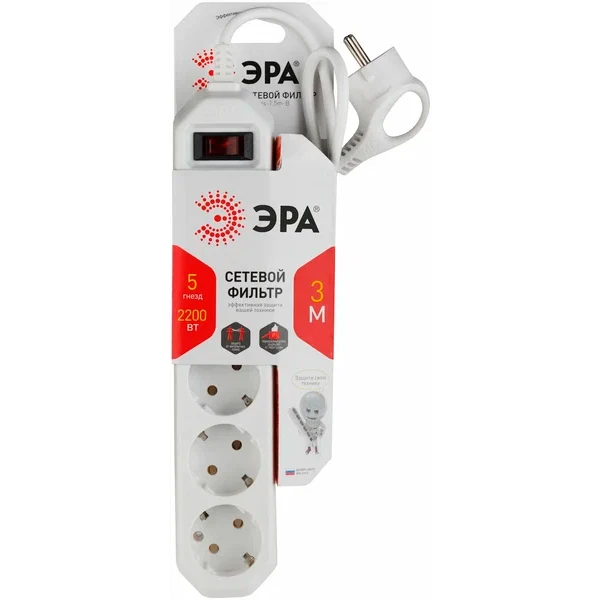 Сетевой фильтр ЭРА USF-5es-3m-W - фото 2