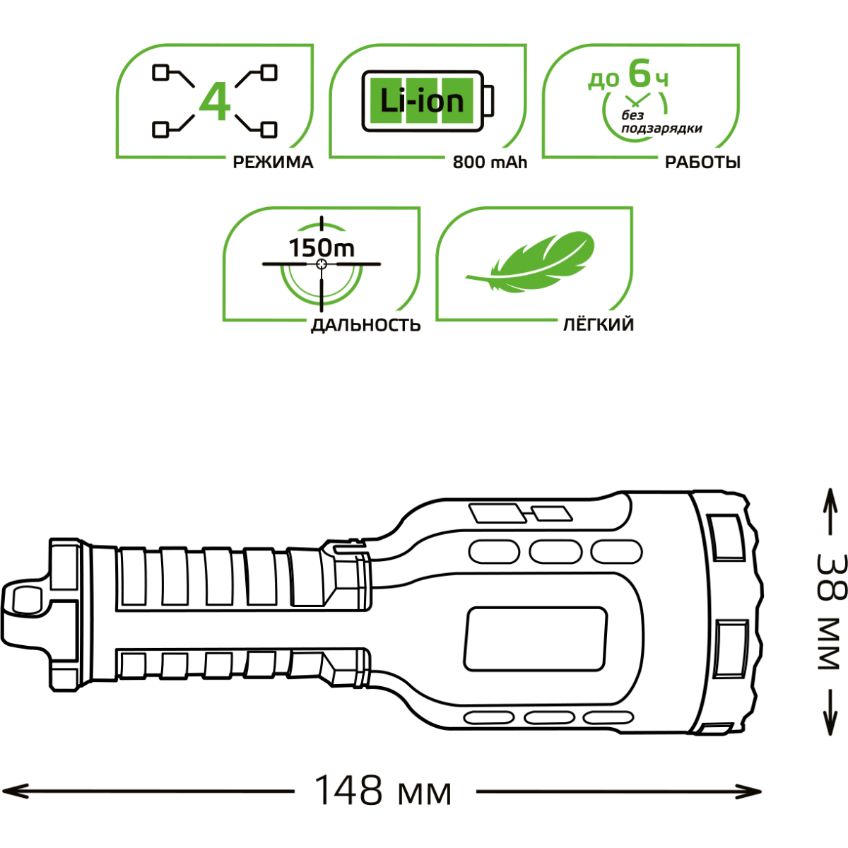 Фонарь ручной Gauss GFL208 - GF208 - фото 3