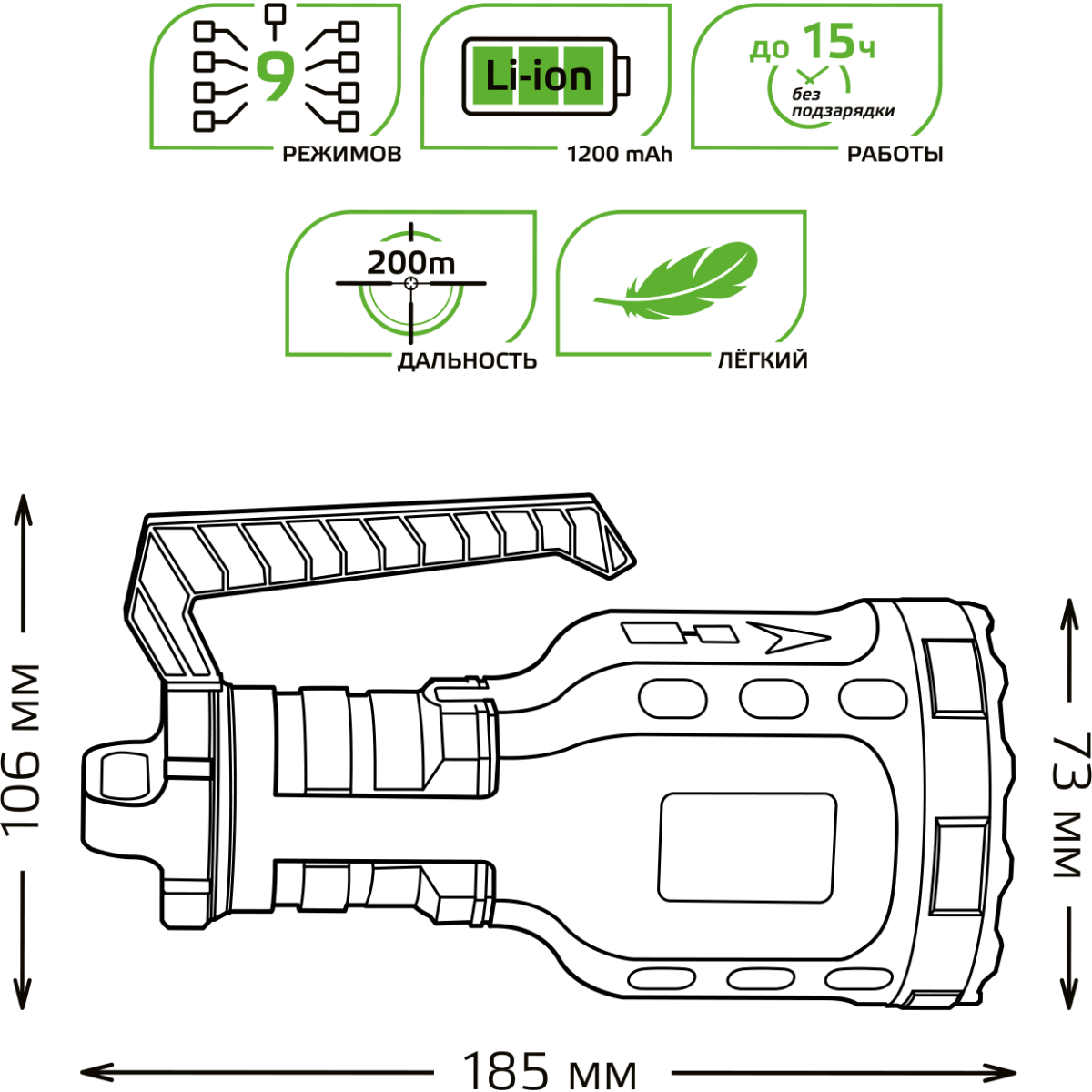 Фонарь ручной Gauss GFL209 - GF209 - фото 3