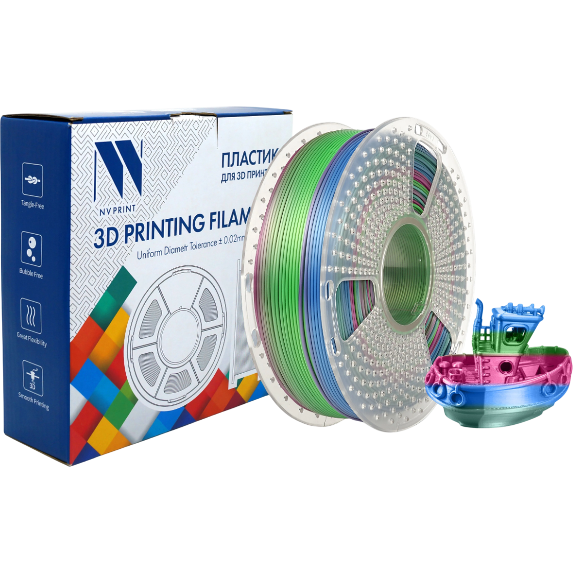Пластик для 3D принтера NV Print NV-3D-SILK-PLA-P-RAINBOW-06