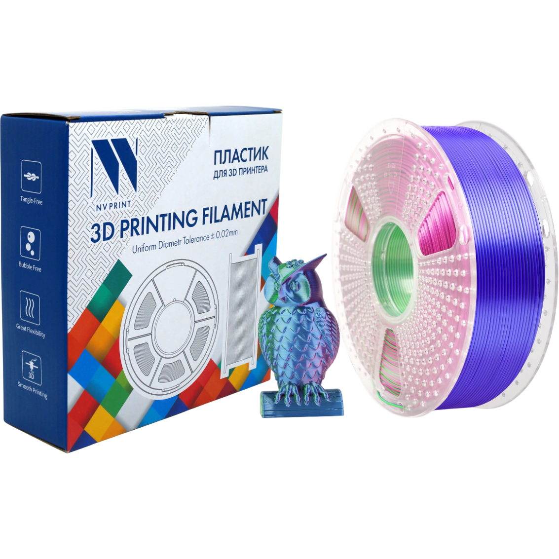 Пластик для 3D принтера NV Print NV-3D-SILK-PLA-P-BLUE-GREEN-PURPLE