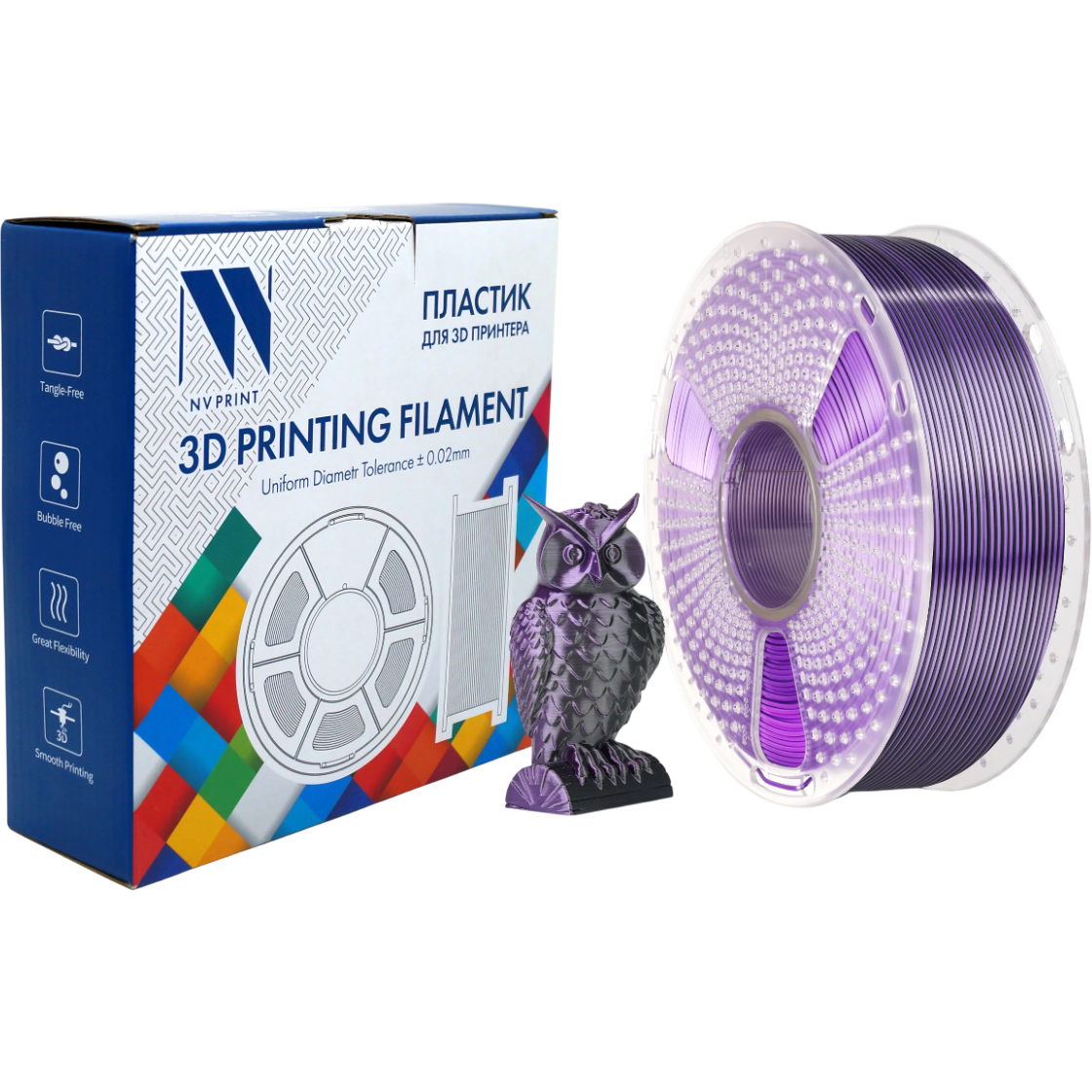 Пластик для 3D принтера NV Print NV-3D-SILK-PLA-P-BLACK-PURPLE