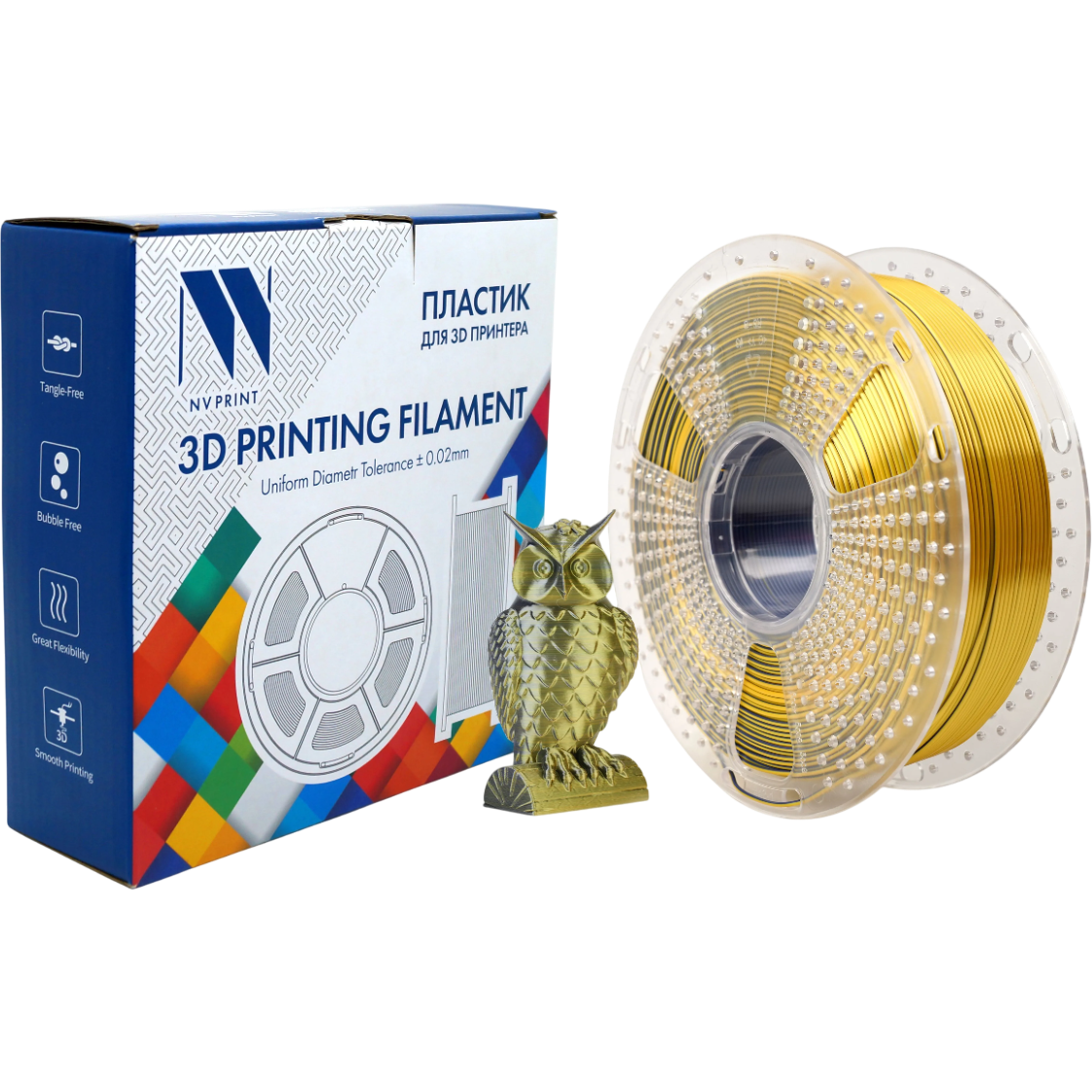Пластик для 3D принтера NV Print NV-3D-SILK-PLA-P-BLACK-GOLD
