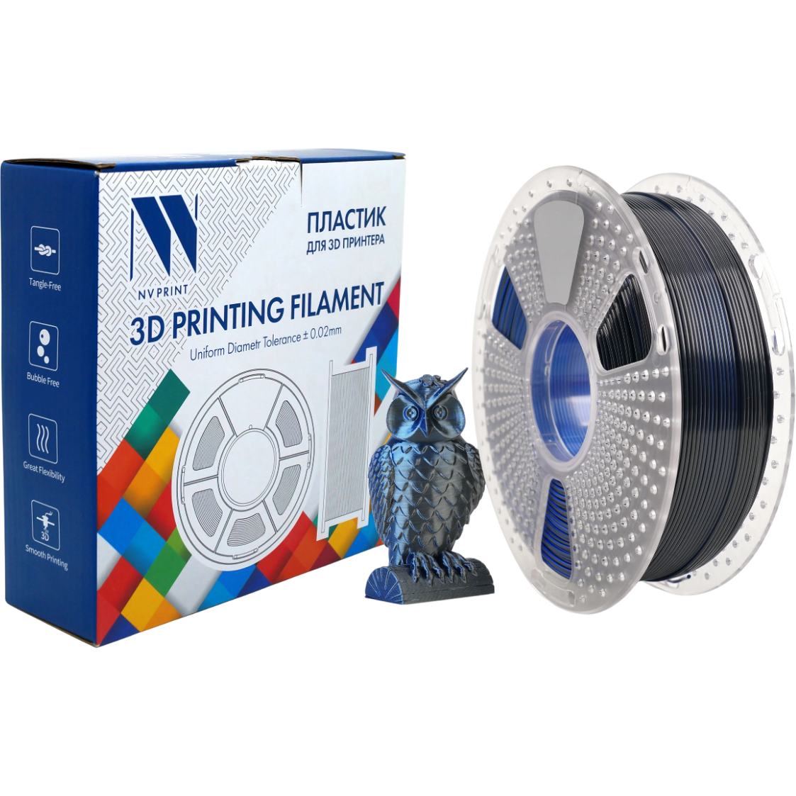 Пластик для 3D принтера NV Print NV-3D-SILK-PLA-P-BLACK-BLUE