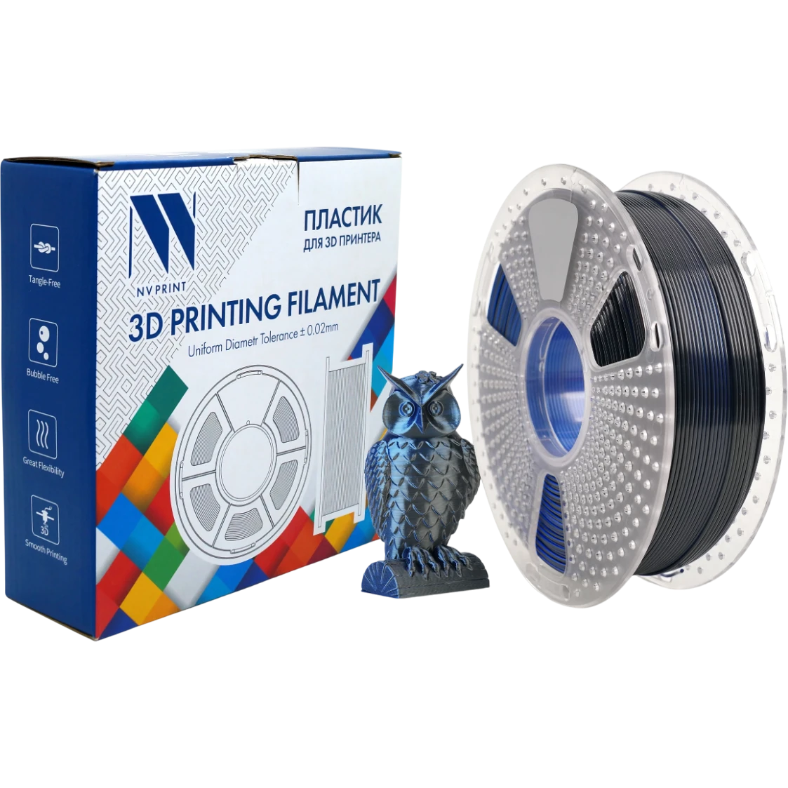 Пластик для 3D принтера NV Print NV-3D-SILK-PLA-P-BLACK-BLUE