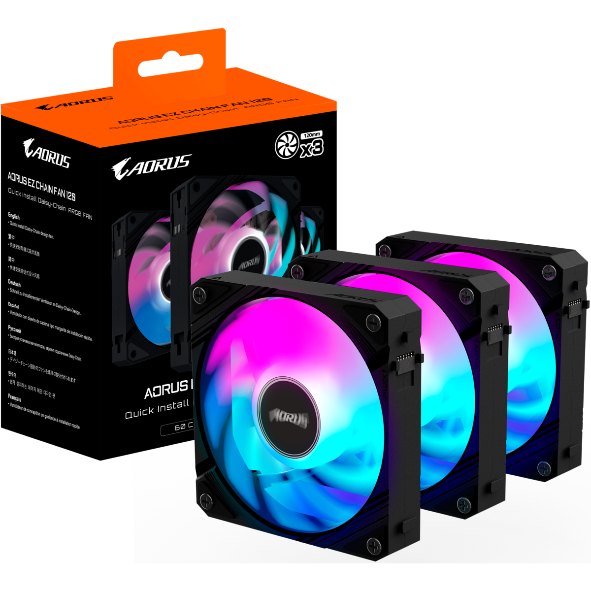 Вентилятор для корпуса Gigabyte AORUS EZ CHAIN FAN 120 (3 шт.) - GP-ECFAN1203 - фото 7