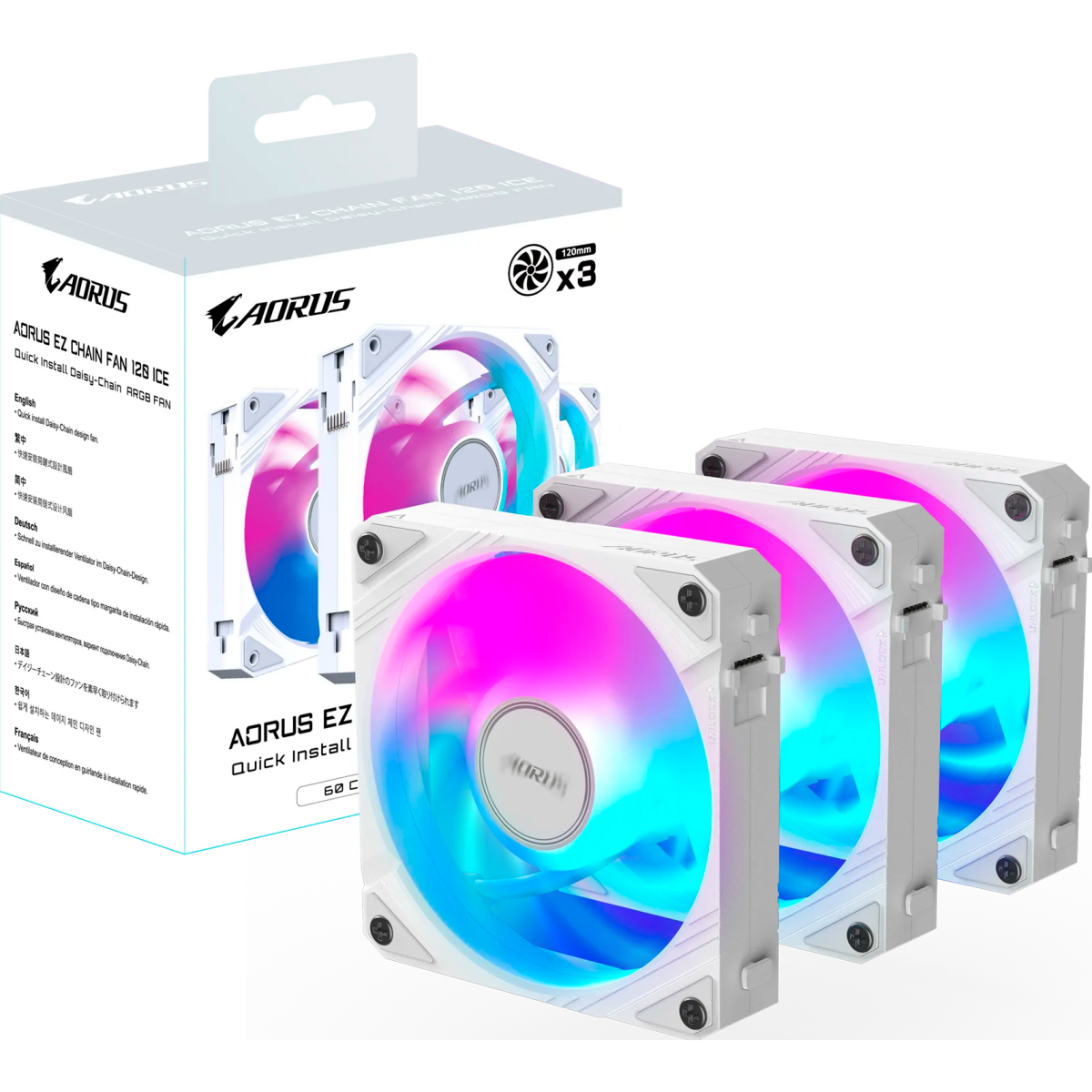 Вентилятор для корпуса Gigabyte AORUS EZ CHAIN FAN 120 ICE (3 шт.) - GP-ECFAN1203 ICE - фото 7