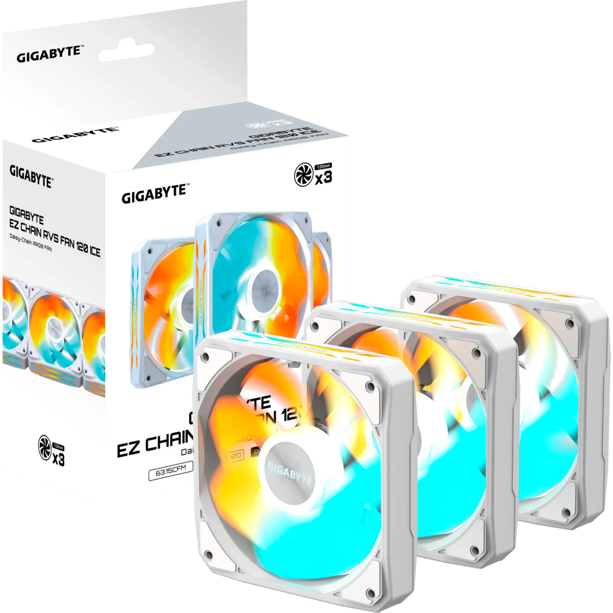 Вентилятор для корпуса Gigabyte EZ CHAIN RSV FAN 120 ICE (3 шт.) - GP-GBT EZRVSFAN1203 ICE - фото 6