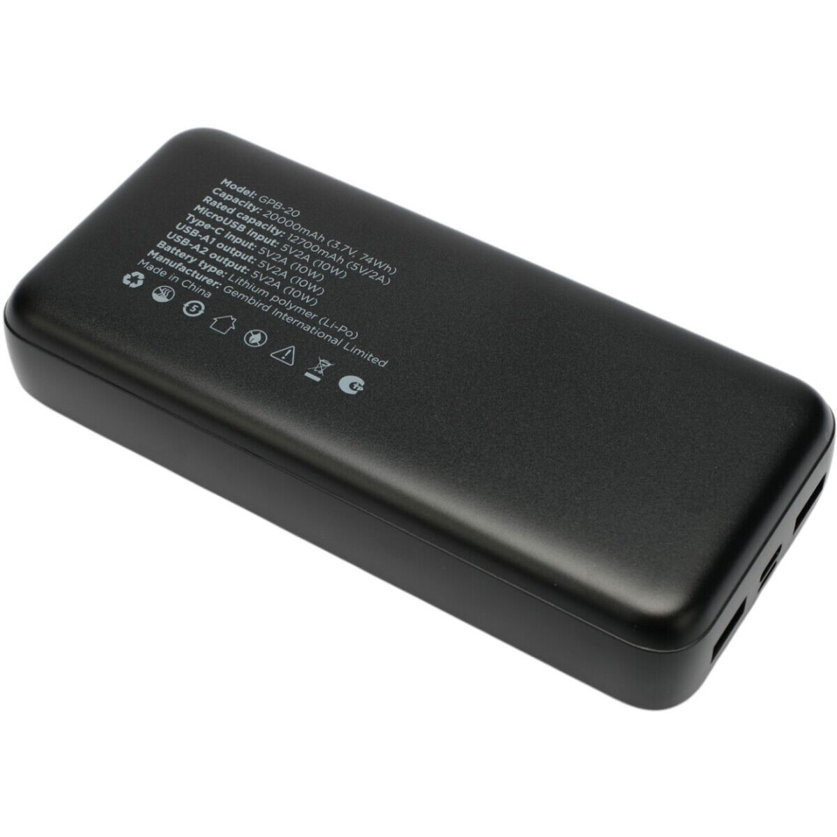 Внешний аккумулятор Gembird GPB-20 Black - фото 2