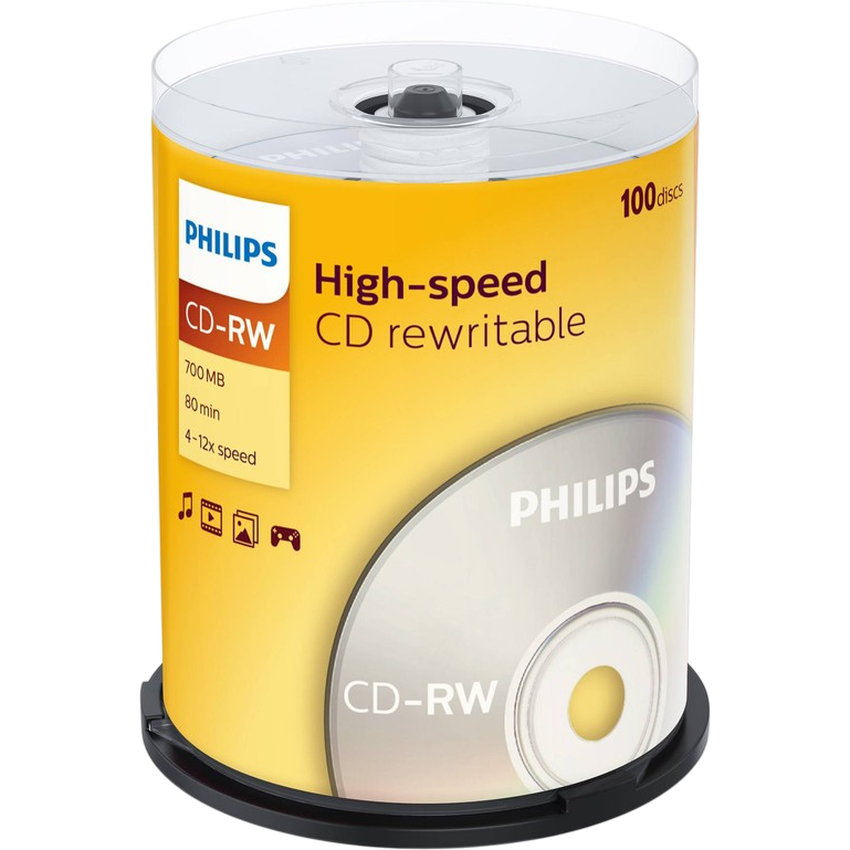 Диск CD-RW Philips 700MB 12x Cake Box (100 шт.) (CW7D2NB00/97)