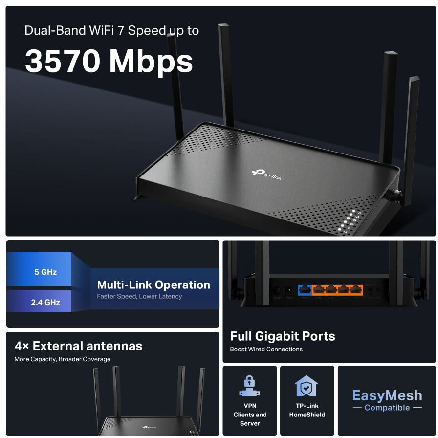 Wi-Fi маршрутизатор (роутер) TP-Link Archer BE220 - ARCHER BE220 - фото 4